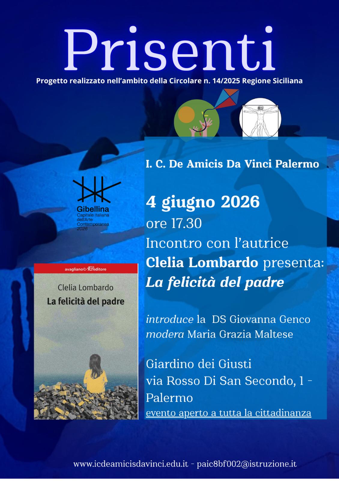 Giovedì 4 giugno 2026. Presentazione del libro di Clelia Lombardo “La felicità del padre”.