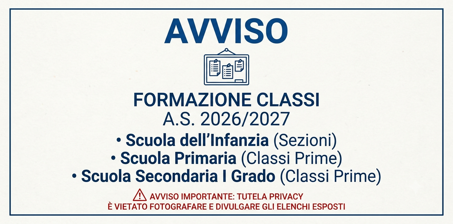  Pubblicazione elenchi Sezioni scuola dell'Infanzia, classi Prime Scuola Primaria e Scuola Secondaria di I grado – A.S. 2026/2027