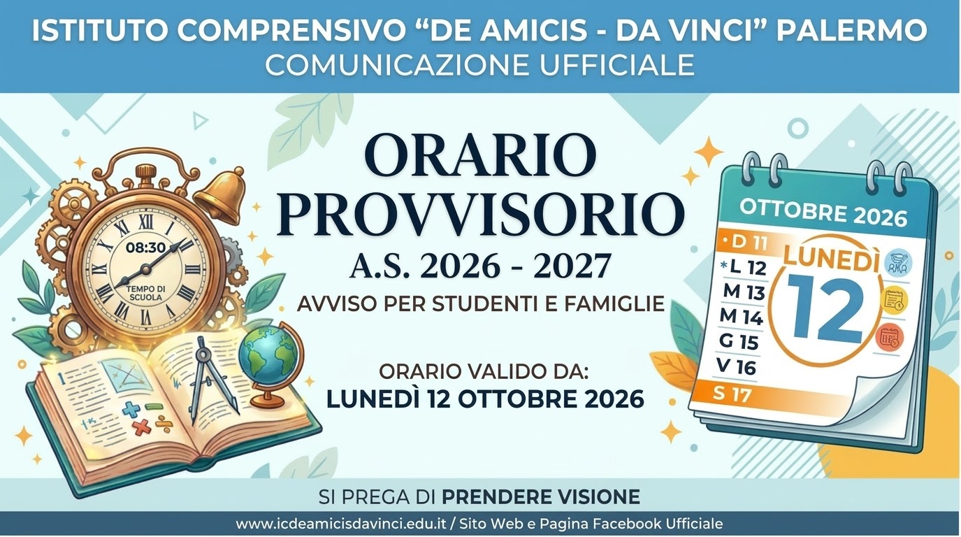 Pubblicazione orario provvisorio delle lezioni scuola secondaria di I grado in vigore da lunedì 12 ottobre 2026